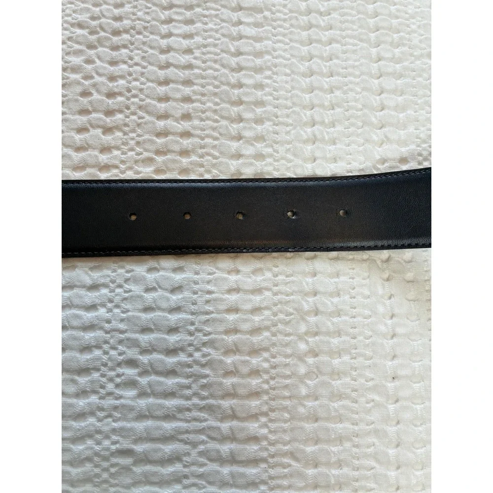 Vtg Cipriani Leather Belt Navy Leather Gold Buckle Women Large Glazed Cowhide